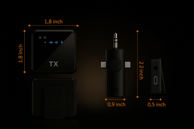 Black electronic devices with measurements on a dark background